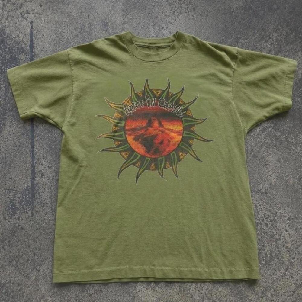 Gildan Green T Shirt Alice In Chains Green Graphic Tee